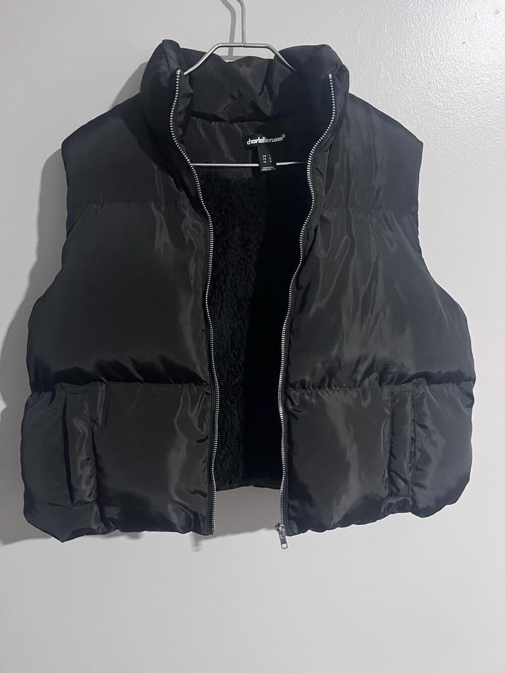 Charlotte Russe Vest Womens L Black Puffer Insulated Full Zip Pockets Taffeta